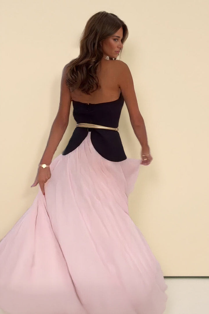 Exquisite Color-Block Sweetheart Neckline Ruched Party Maxi Dress