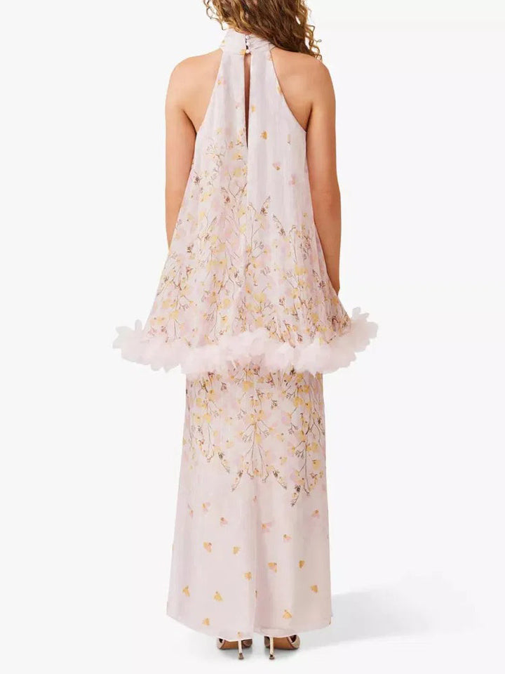 Elegant Floral Print Chiffon Skirt
