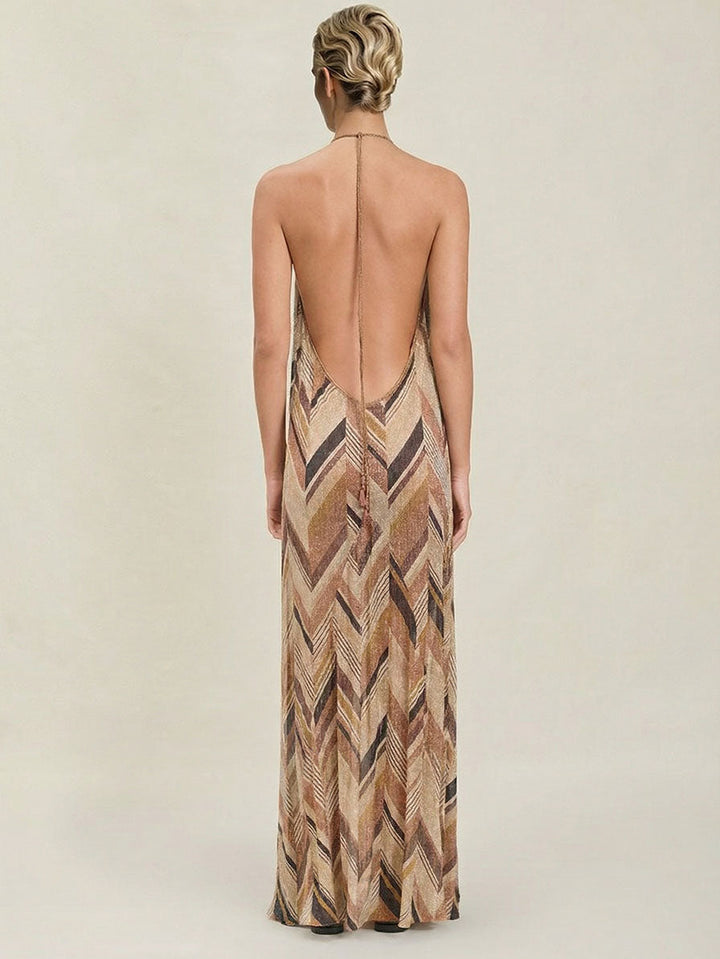 Bohemian Chevron Print Halter Maxi Dress