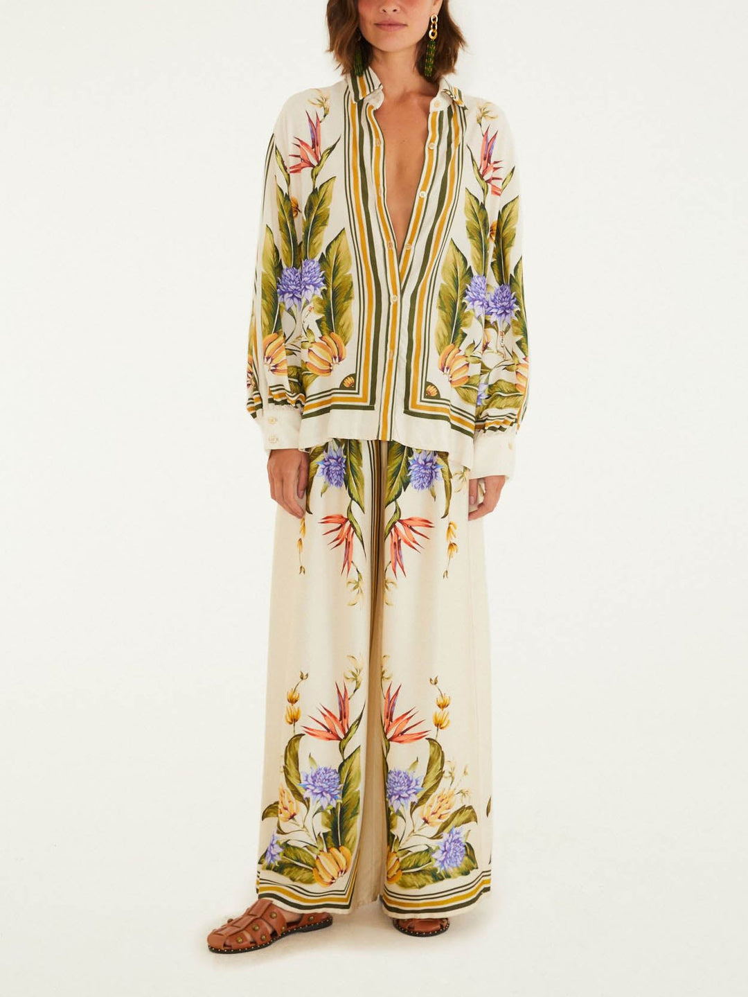 Exquisite Satin Floral Print Wide-leg Pants