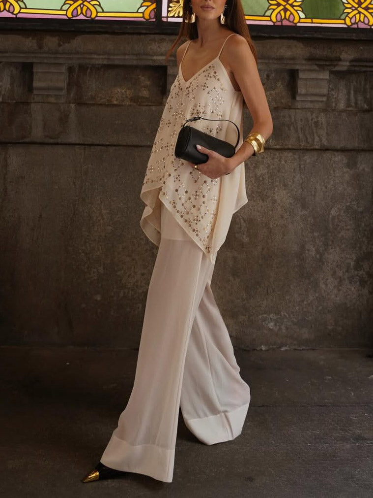 Elegant Vacation V-Neck Camisole Two-Piece Set