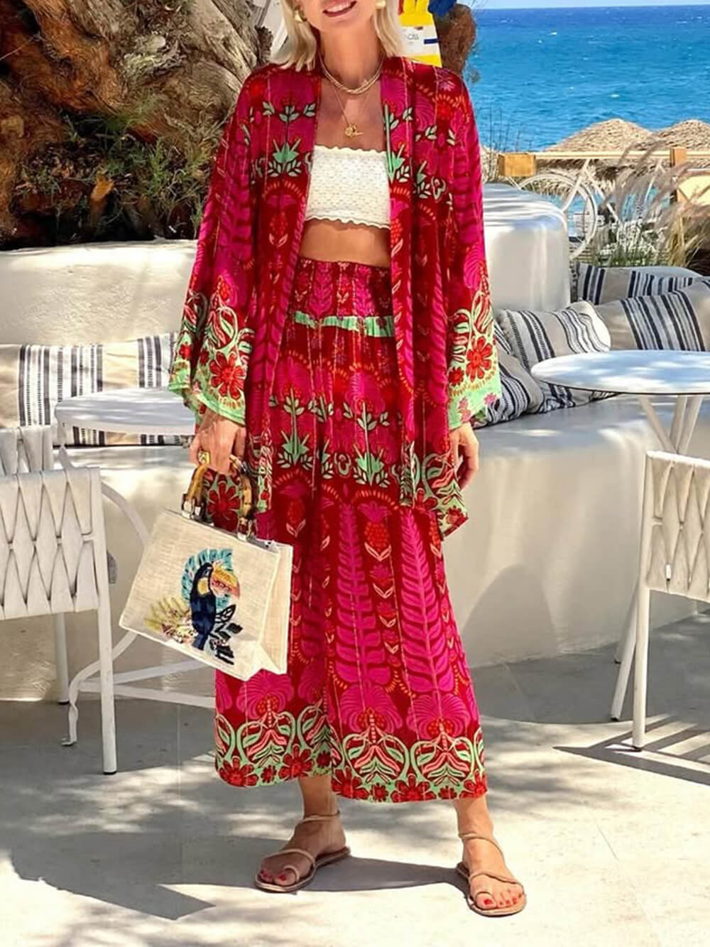 Unique Ethnic Floral Print Loose Oversized Shirt