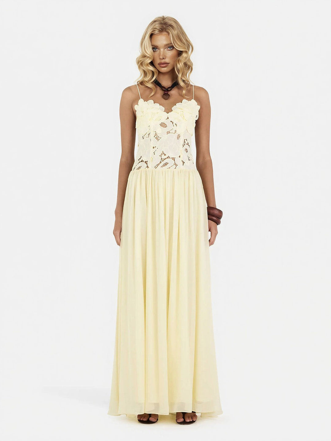 Elegant Lace Spaghetti Strap Floral Appliqu¨¦ Maxi Dress