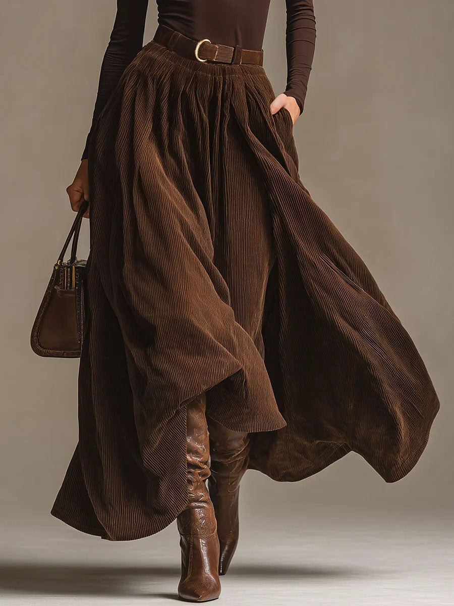 Retro Corduroy Skirt Two-Piece Set