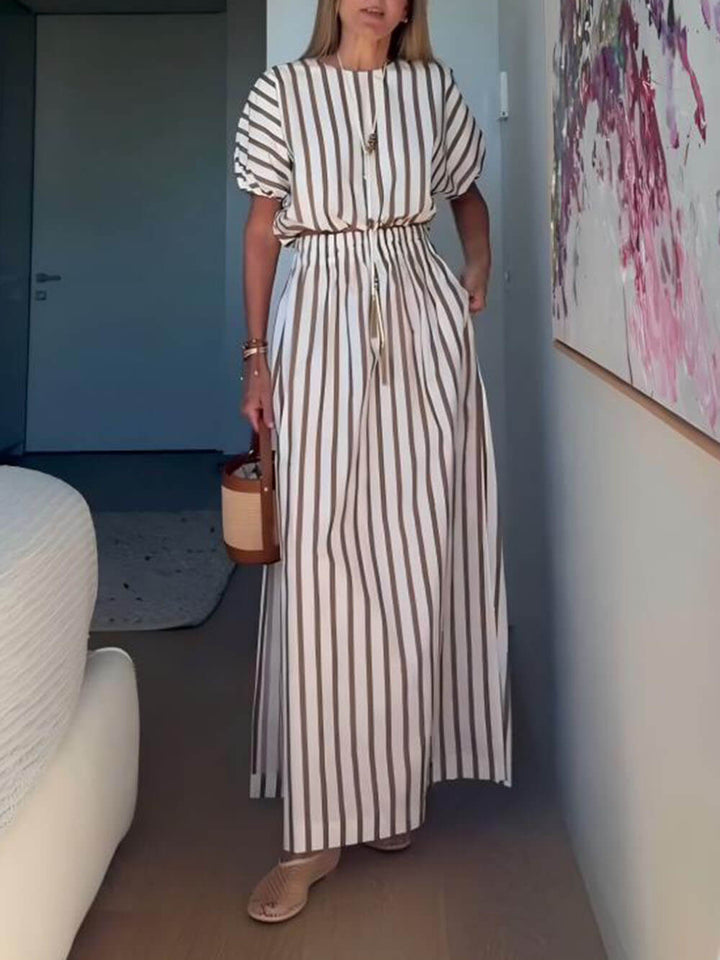 Exquisite Unique Striped Print Drawstring Loose Tops