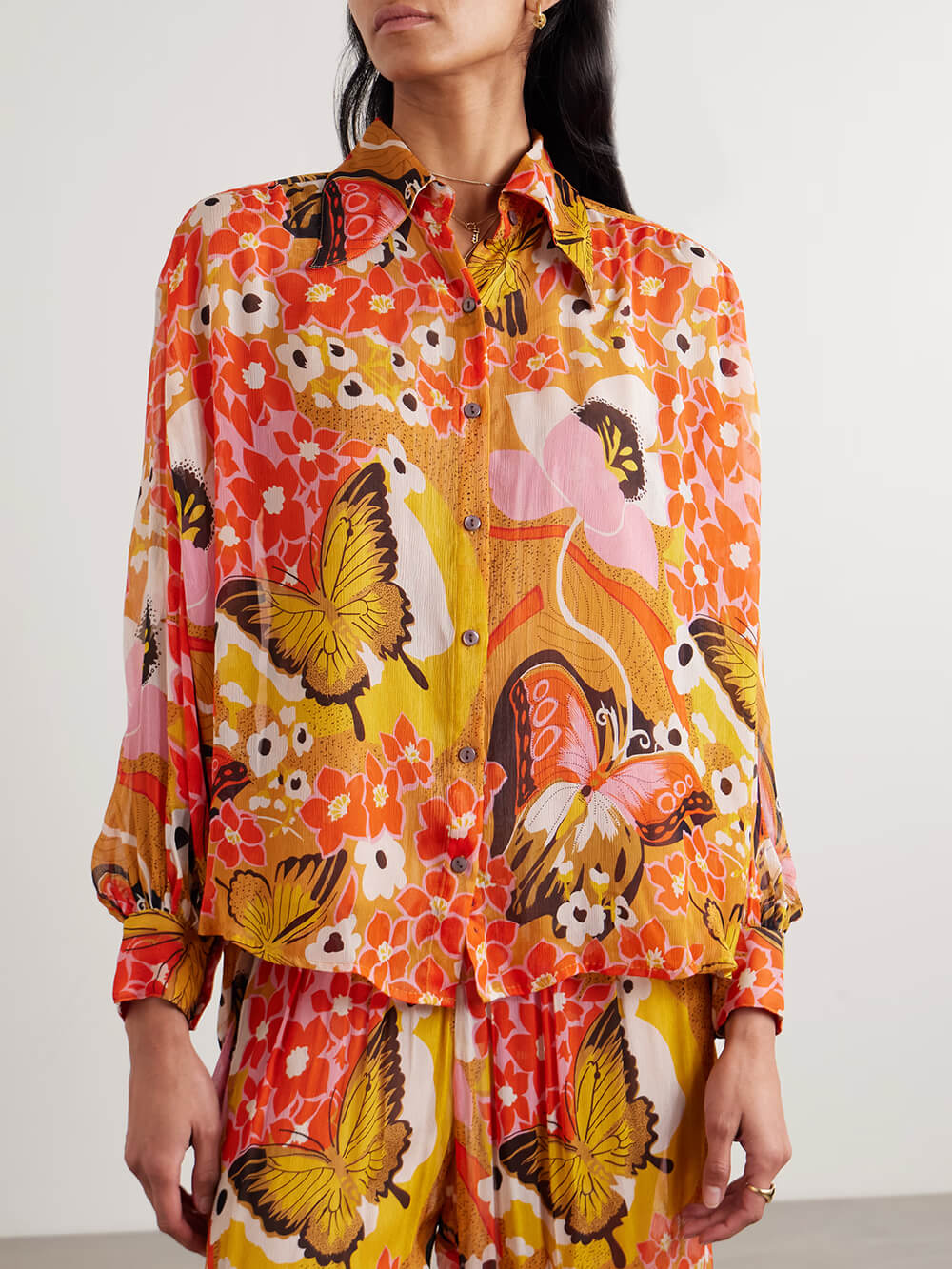 Unique Butterfly Print Relaxed Button-Up Shirt
