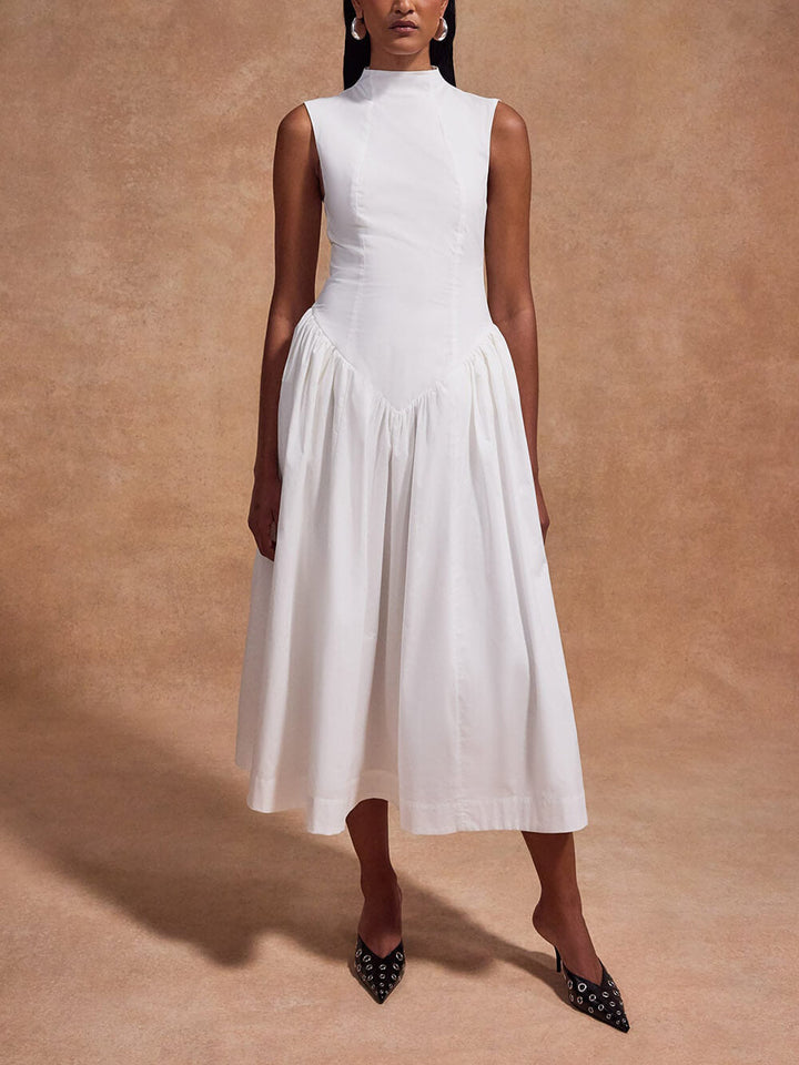 Casual Pleated Slim Low Waist Midi Dress