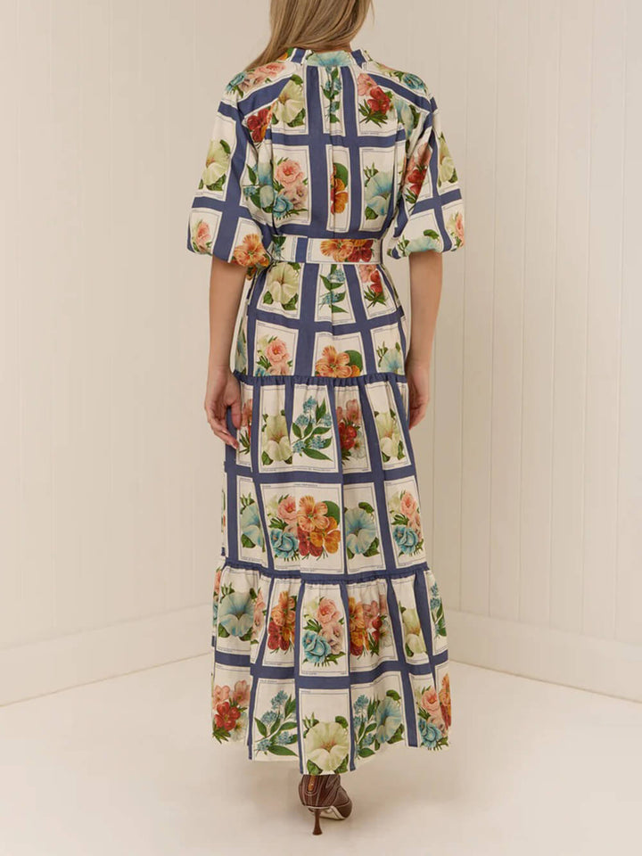 Retro Botanical Print Maxi Dress