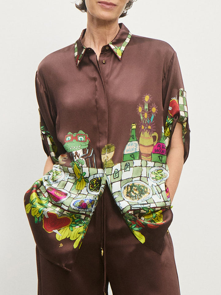 Unique Floral Print Elastic Waist Wide-Leg Pants