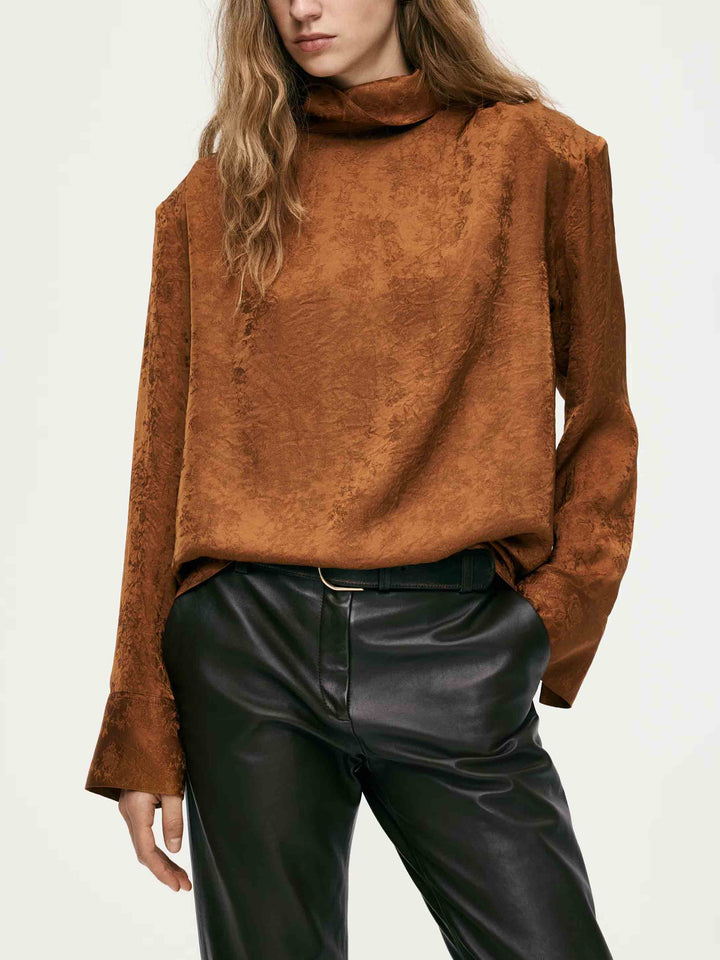 Elegant Satin High-Neck Blouse & Pants Two-Piece Set