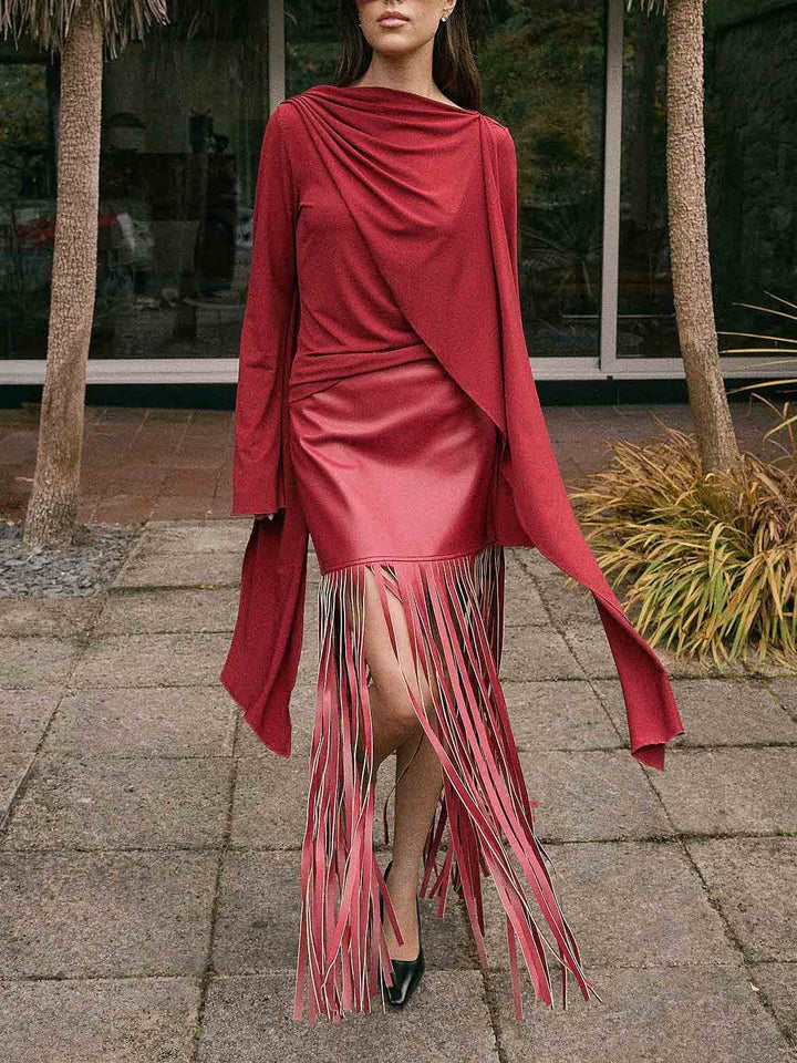 Elegant Asymmetric Draped Long-Sleeved Top
