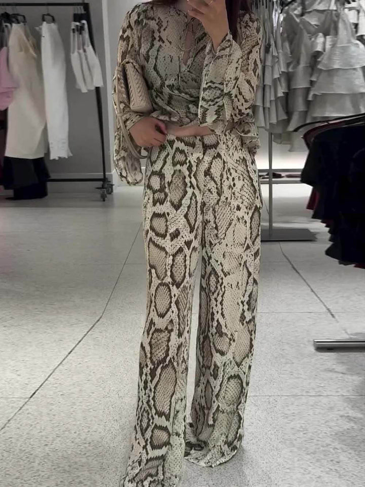 Unique Snake Print Wide-Leg Pants