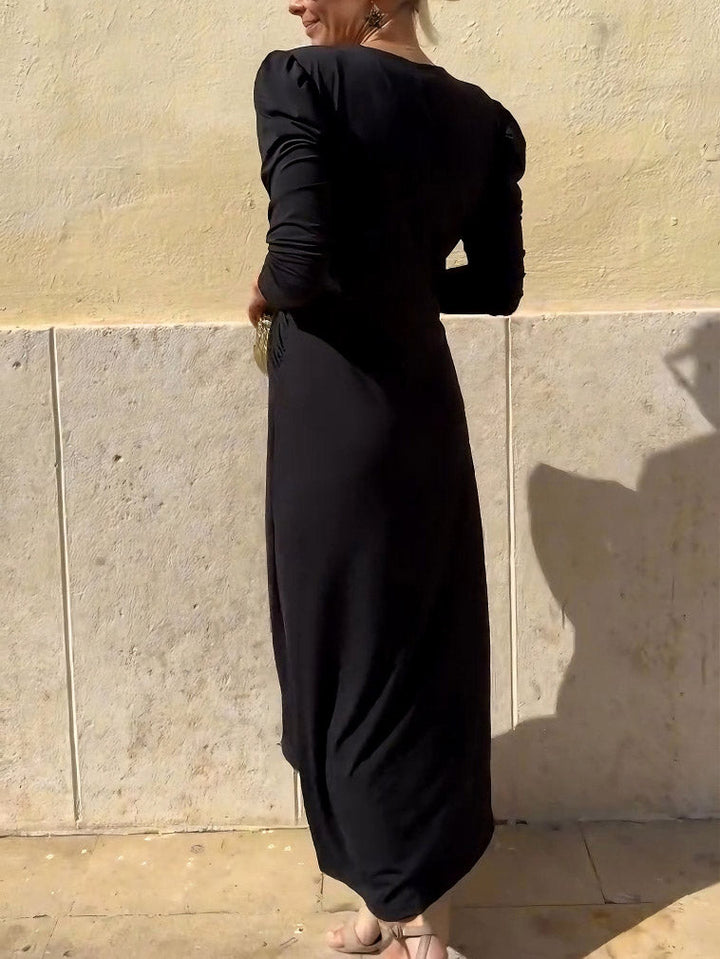 Elegant V-neck Twist Slit Maxi Dress