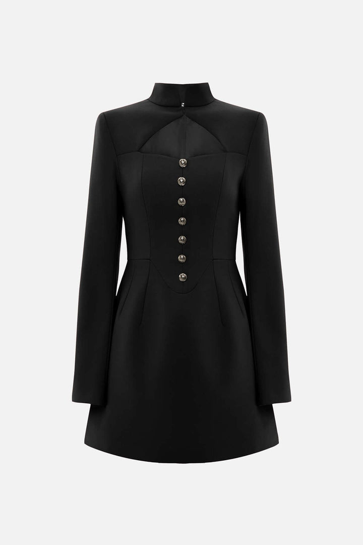 Exquisite Hollowed-out Button-down Slim-fit Mini Dress