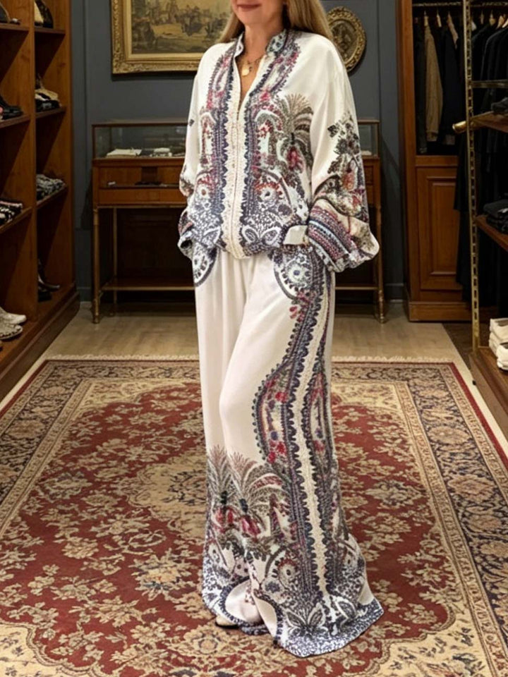 Elegant Paisley Print Zip-Up Long Sleeve Shirt