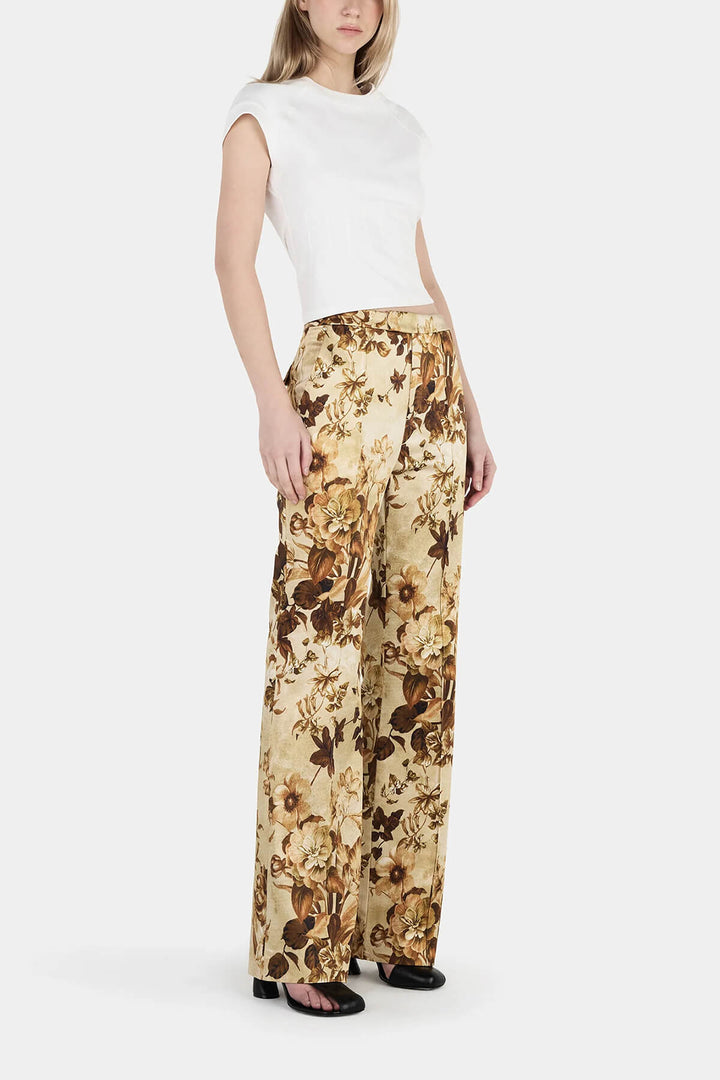 Unique Modern Floral Print High-Waisted Pocket Straight-Leg Pants