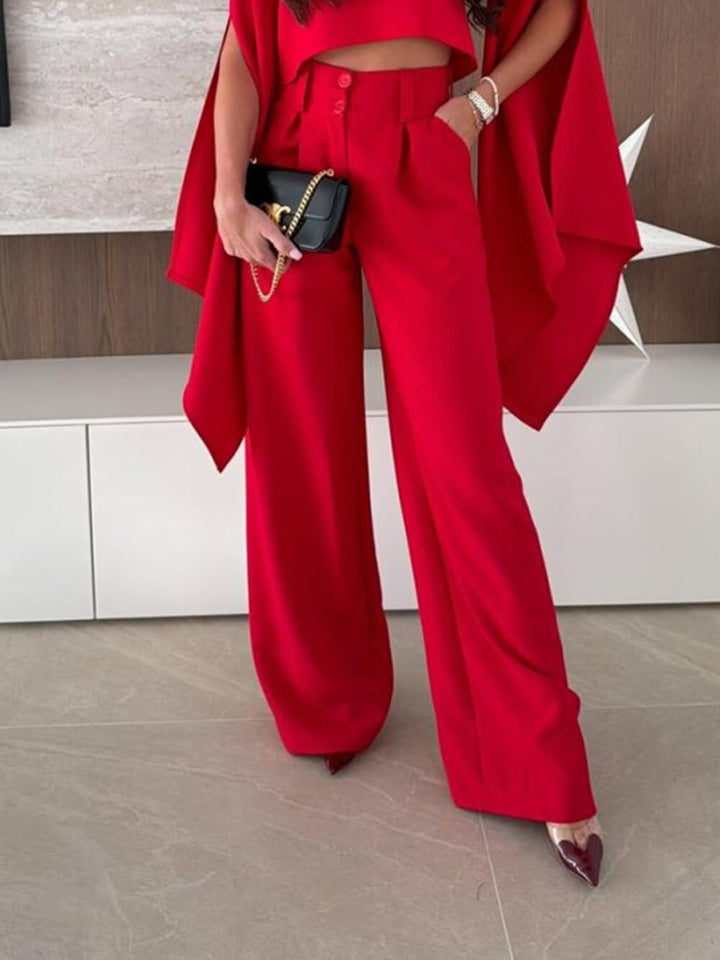 Exquisite Pleated High-Waist Pockets Straight-Leg Pants