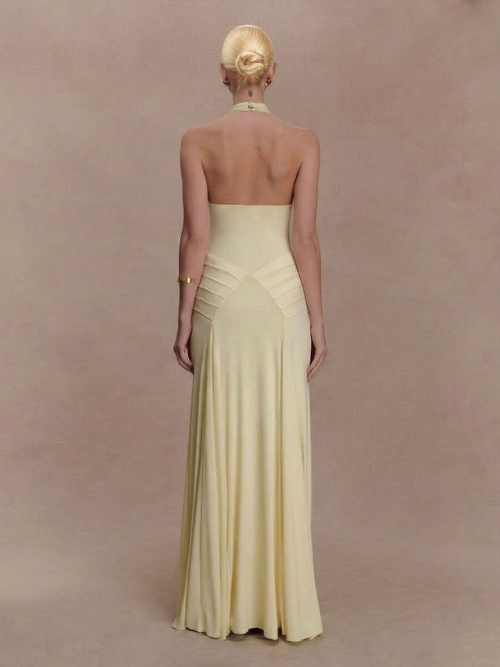 Elegant Pleated Fitted Backless Maxi Dress