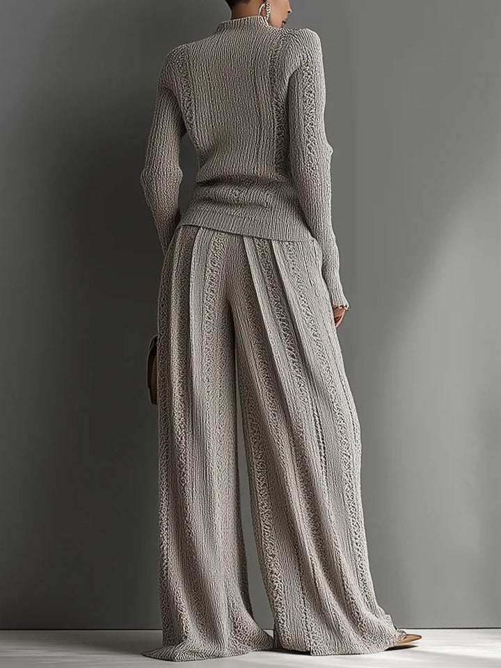 Casual High-Waisted Knit Wide-Leg Pants