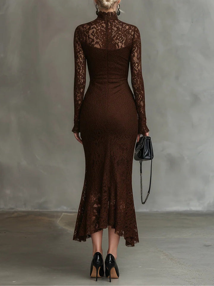 Exquisite High-neck Lace Fishtail Maxi Dress