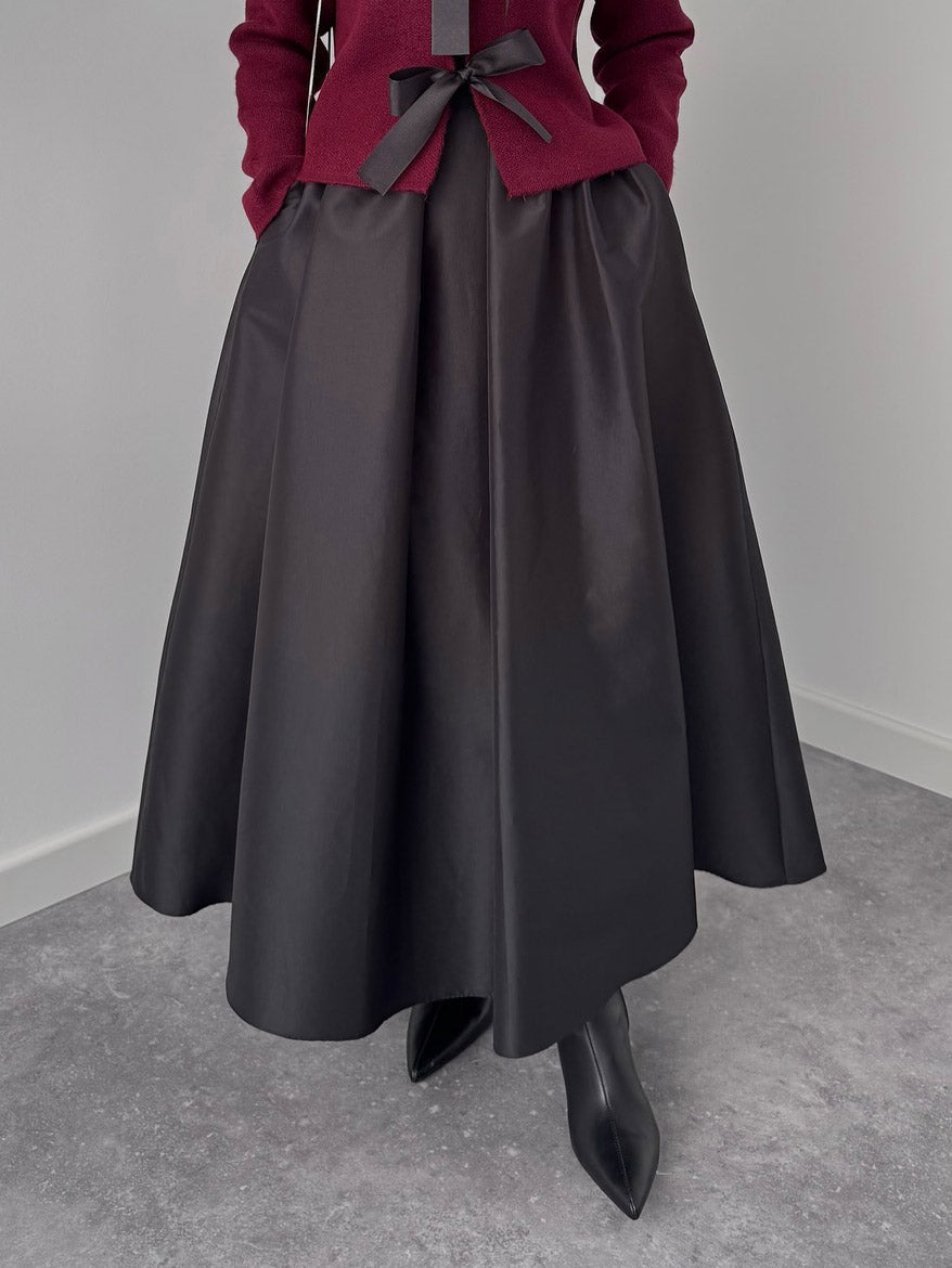 Elegant Bow-Knit Cardigan And A-Line Maxi Skirt Set