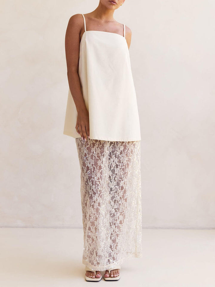 Elegant Off-Shoulder Adjustable Strap Straight-Hem A-Line Top