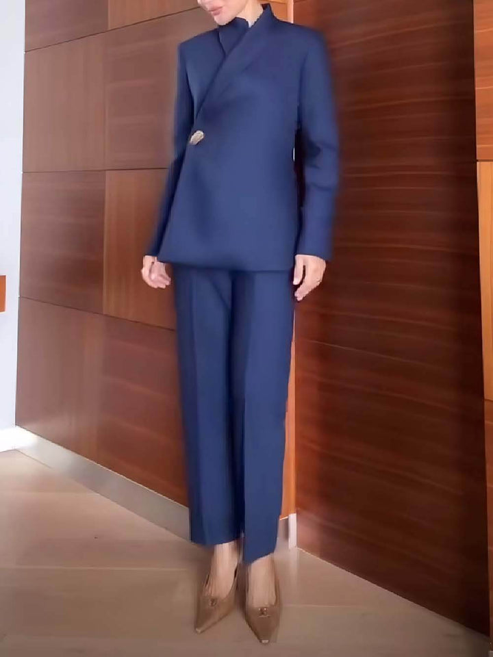 Fashionable Stand Lapel Neck Metal Button Long Sleeve Blazer