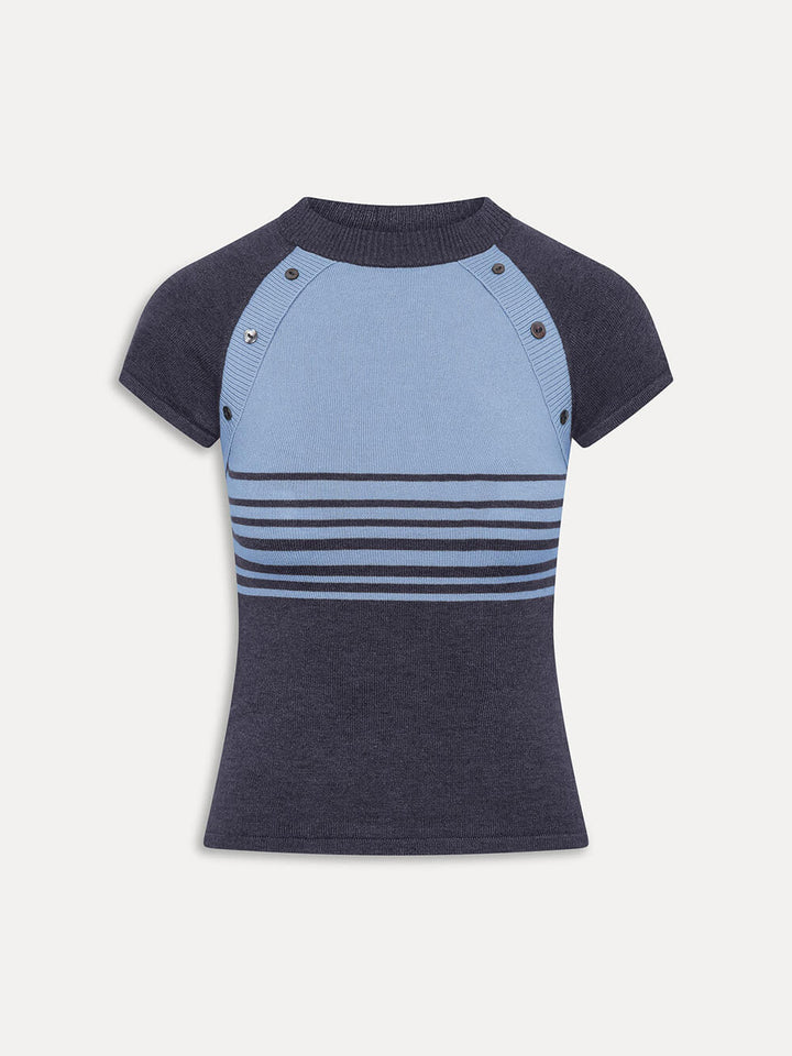 Retro Striped Button-Detail Knit Shirt