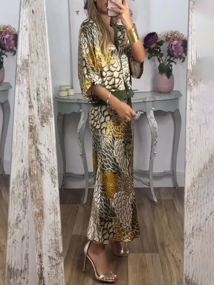 Elegant Vintage Satin Floral Print Fishtail Skirt