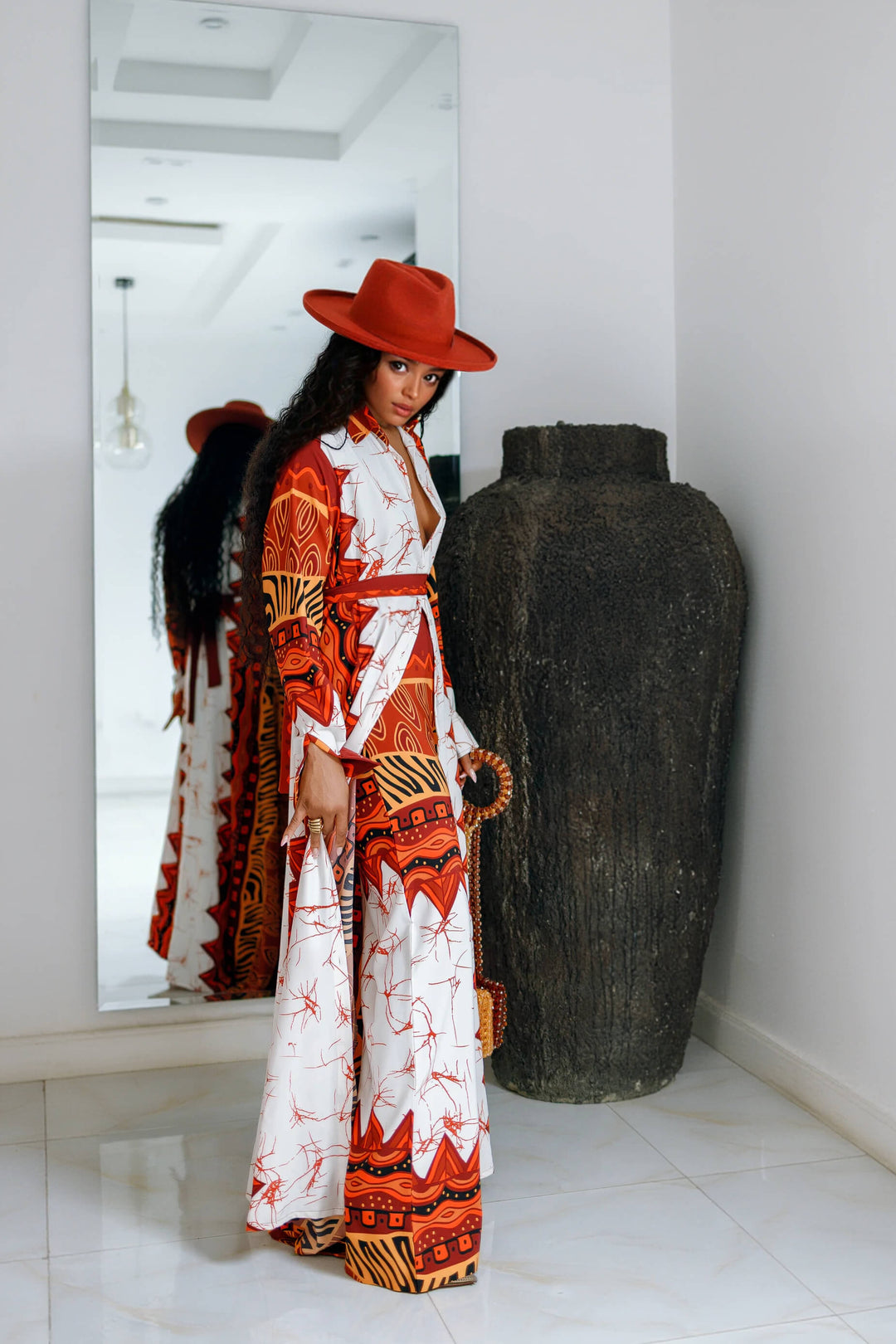 Unique Fashionable Ethnic Print High-Waist Wide-Leg Pants