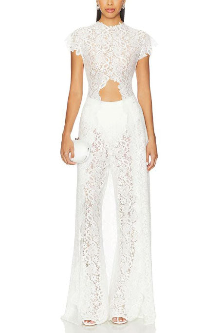 Lace Long-sleeved Top And Wide-leg Pants Set£¨Headscarf Not Included£©