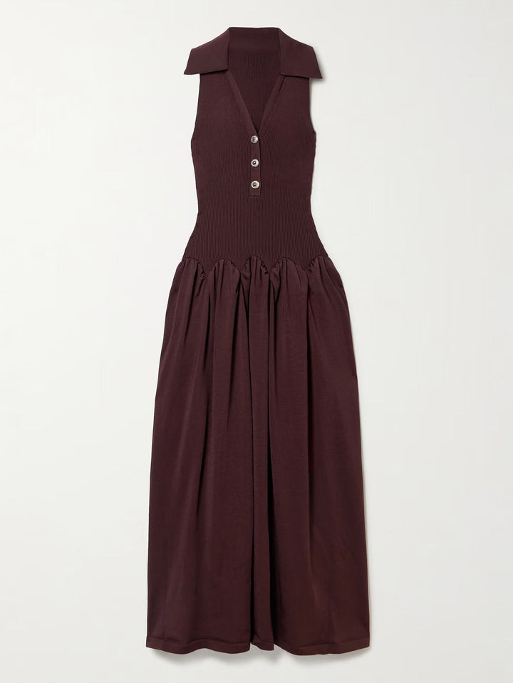 Fashion Knitted Corset Patchwork A-line Pleated Maxi Dress