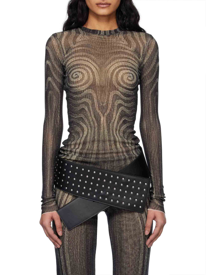 Abstract Print Stretch Knit Wide-Leg Pants
