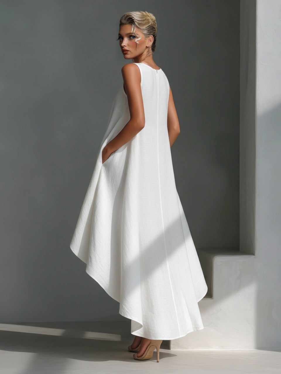 Casual Sleeveless Asymmetrical Hem Midi Dress