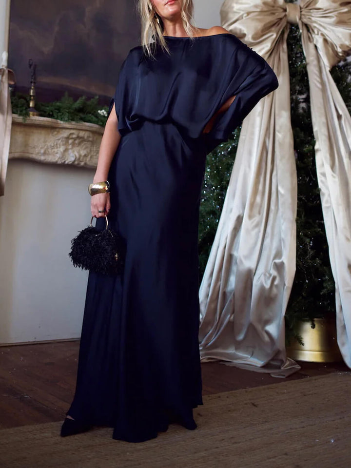 Exquisite Satin Off-Shoulder Loose Draped Blouse