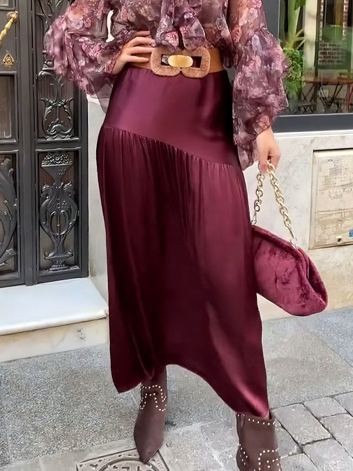 Elegant Floral Ruffled Chiffon Shirt And Skirt Two-piece Set