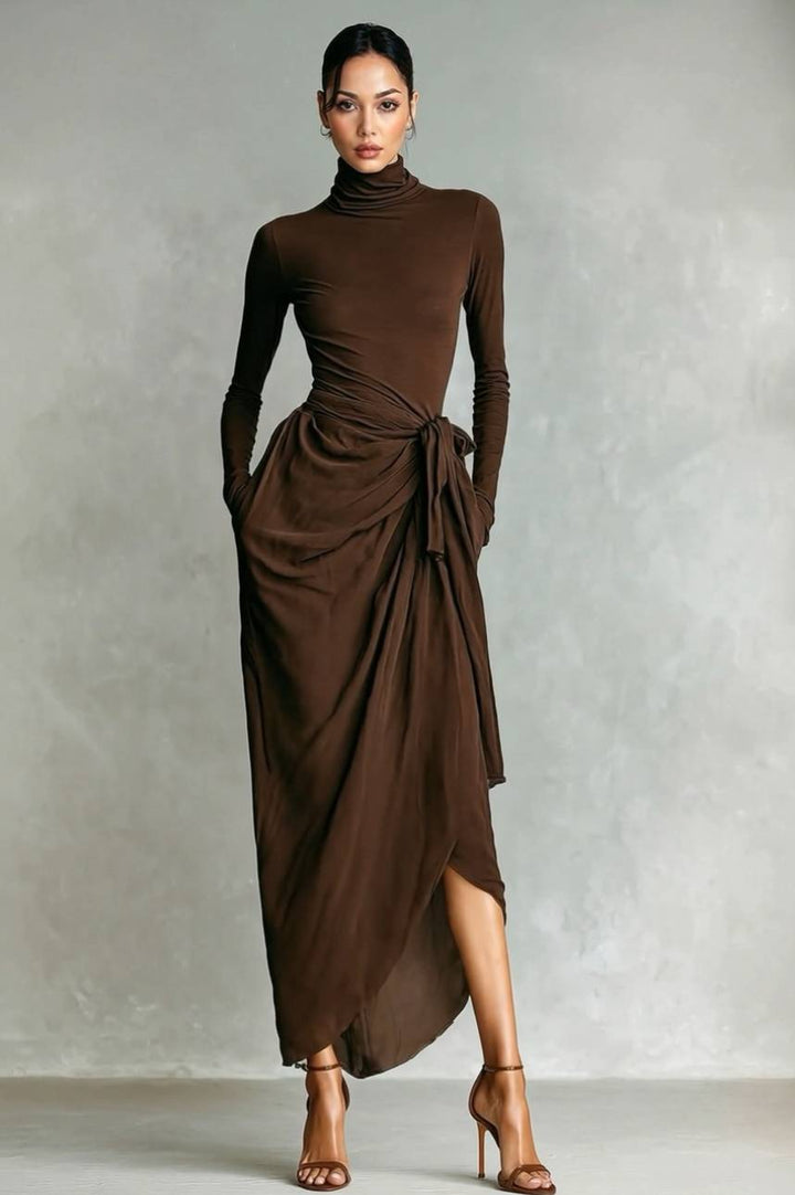 High Neck Lace-Up Side Slit Dress