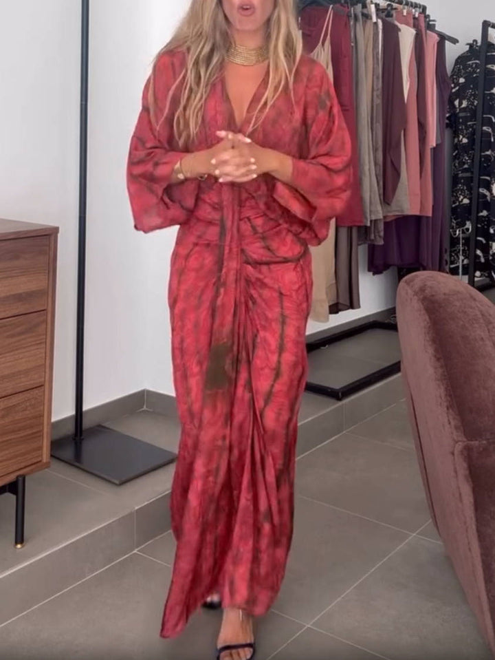 Casual Bohemian Kimono-Inspired Tie-Dye Waisted Maxi Dress