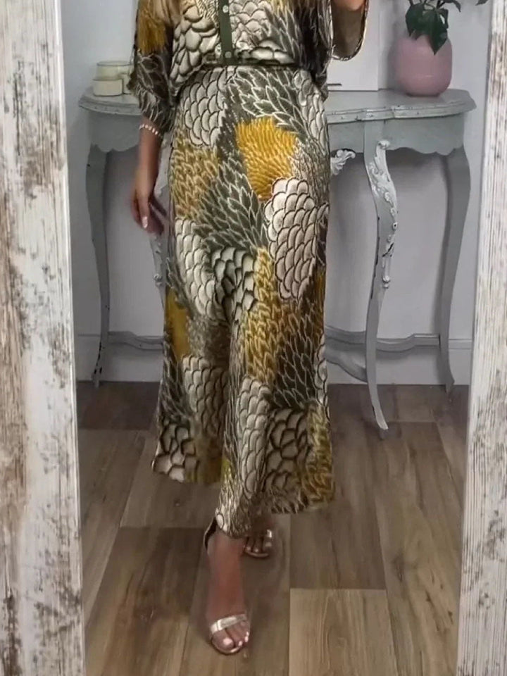 Retro Scale Print Satin Skirt Two-Piece Set