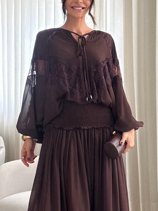 Elegant High-Waist Tiered Chiffon Maxi Skirt