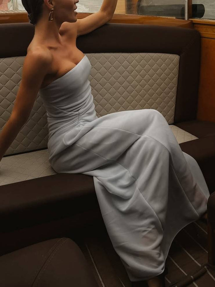 Minimalist Tube Top Pleated Maxi Dress