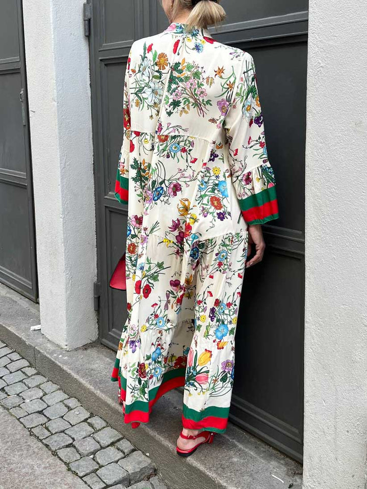 Resort Floral Print Bell Sleeve Maxi Dress