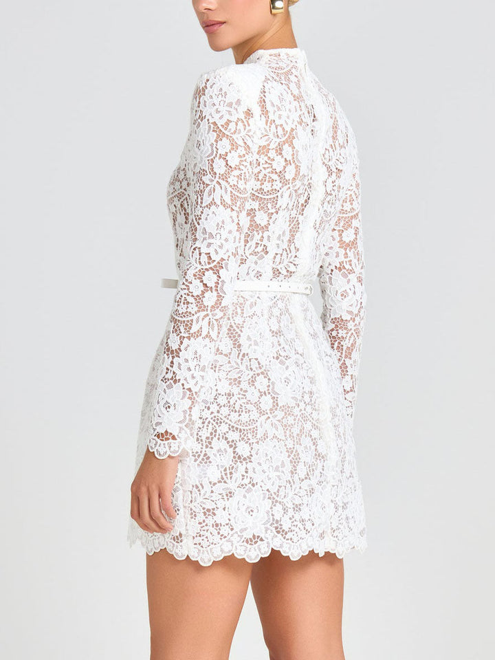 Elegant Short Sleeve Floral Lace Mini Dress
