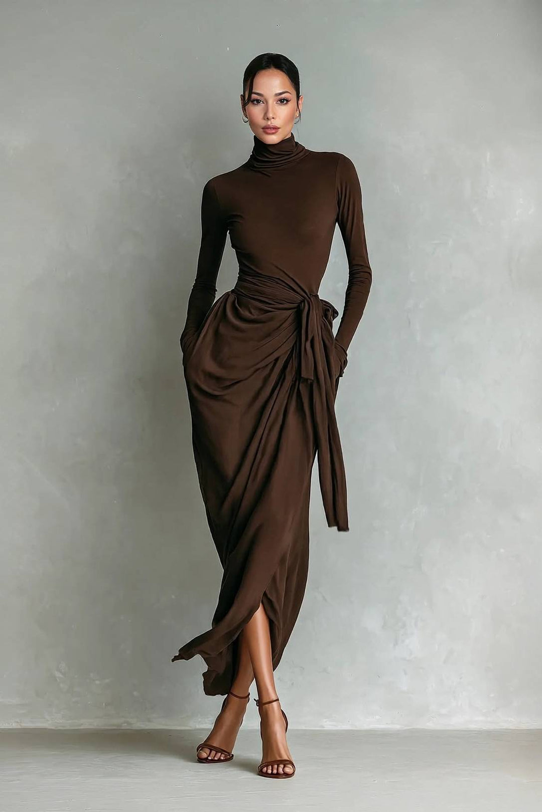 High Neck Lace-Up Side Slit Dress