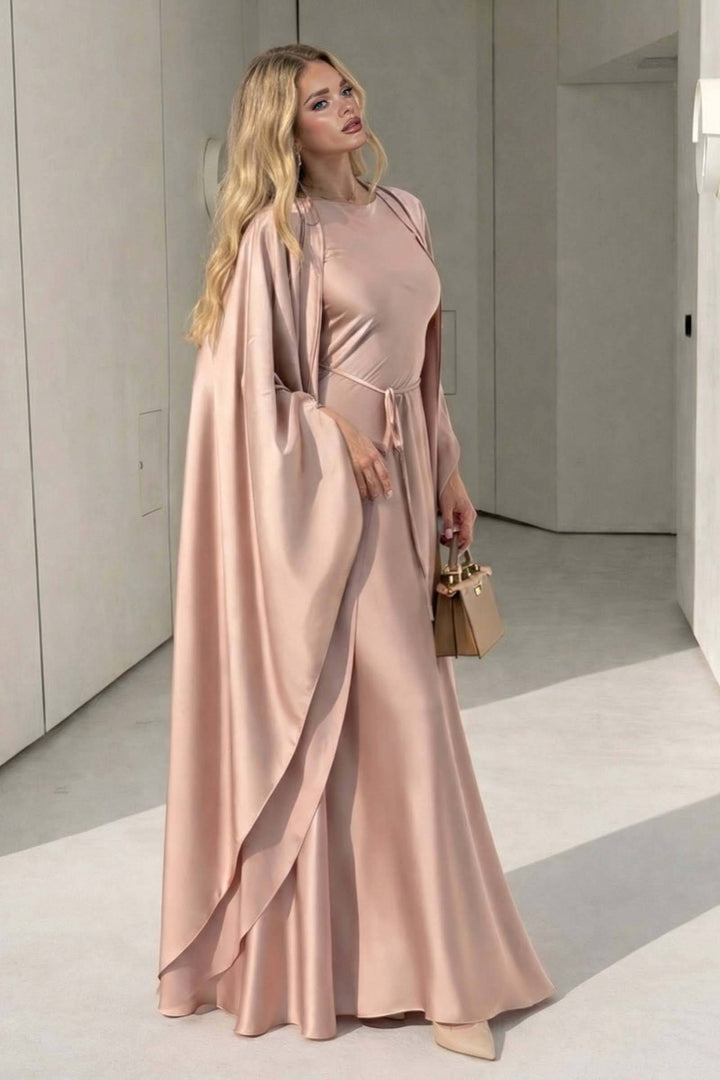 Short Sleeve Maxi Dress Shawl Set