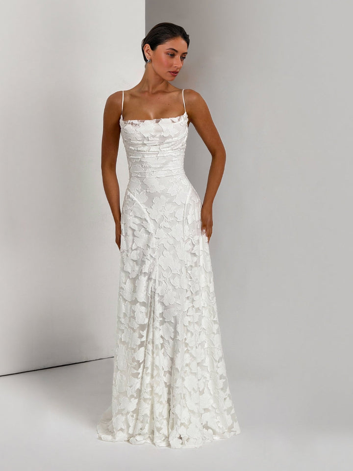 Elegant Floral Lace Spaghetti Strap Maxi Dress