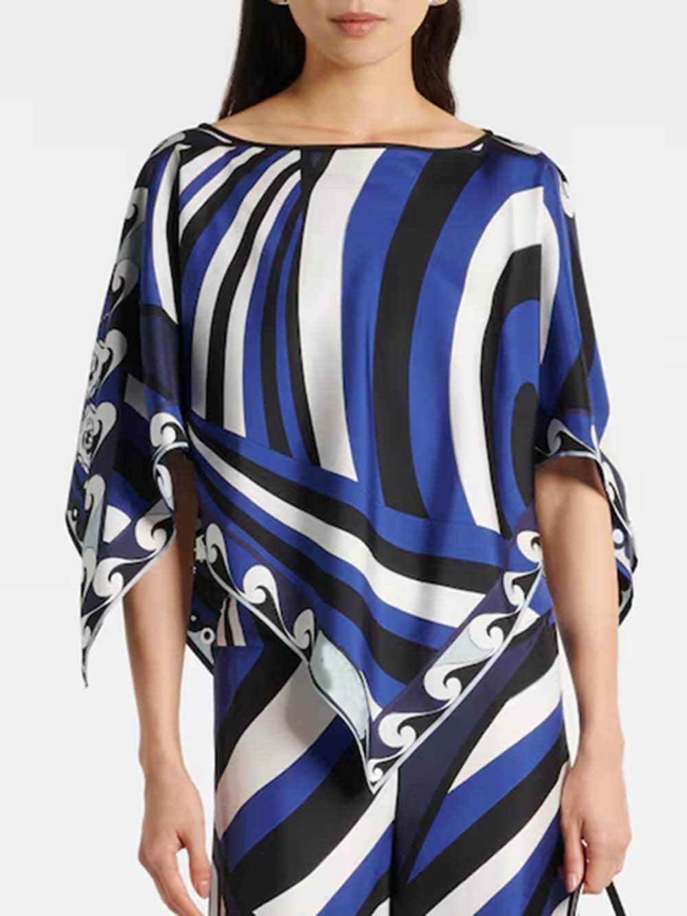 Unique Rainbow Print Satin Elastic Waist Loose Wide-Leg Pants