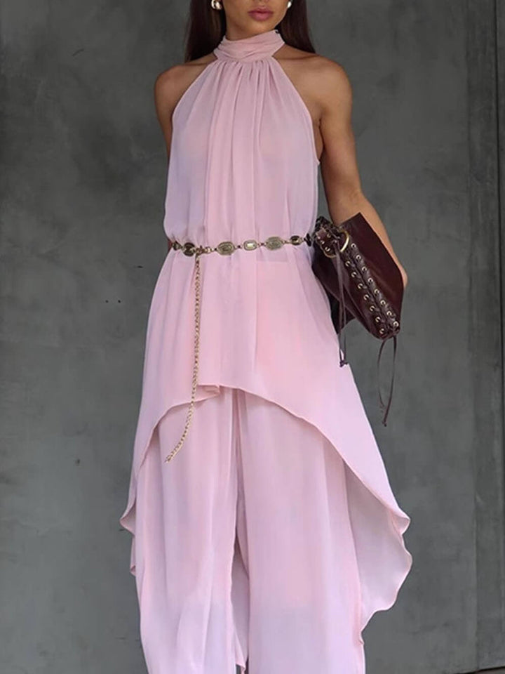 Elegant Asymmetric Sleeveless Halter Tie Top