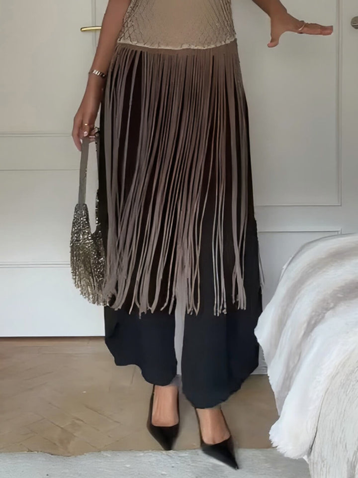 Fashionable Tassel-Trimmed Beaded Sleeveless Top