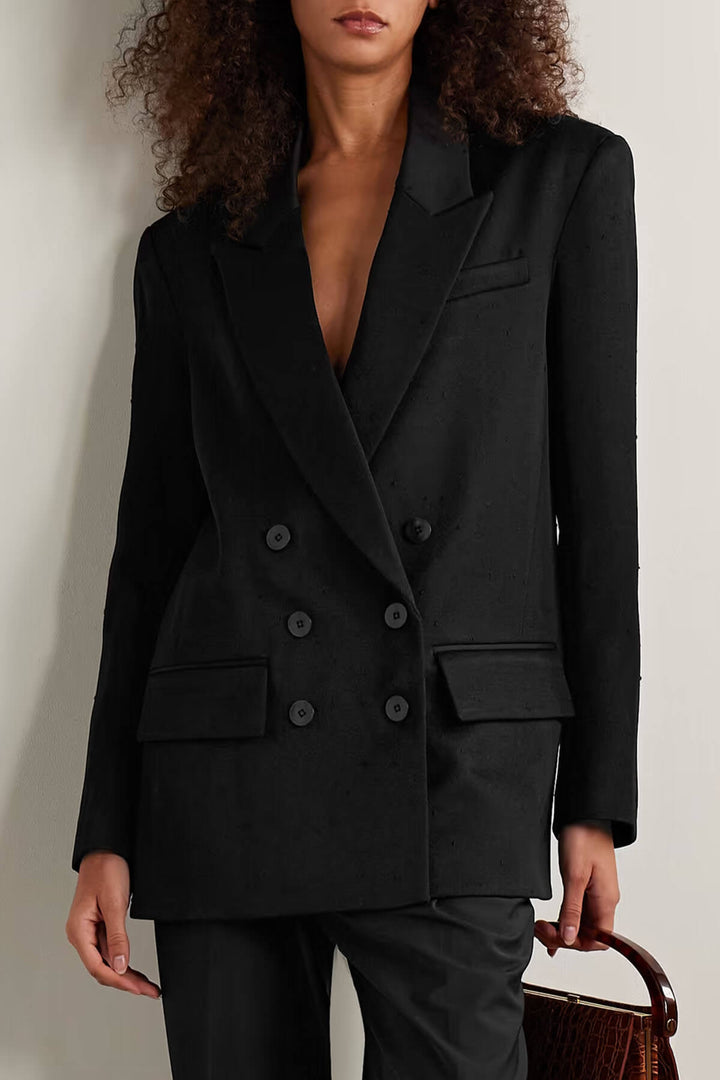 Fashion Double-Breasted Colorblock Back Twill Blazer